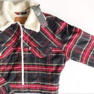 EUC Levi’s Plaid Corduroy Crop Shearling Jacket XS